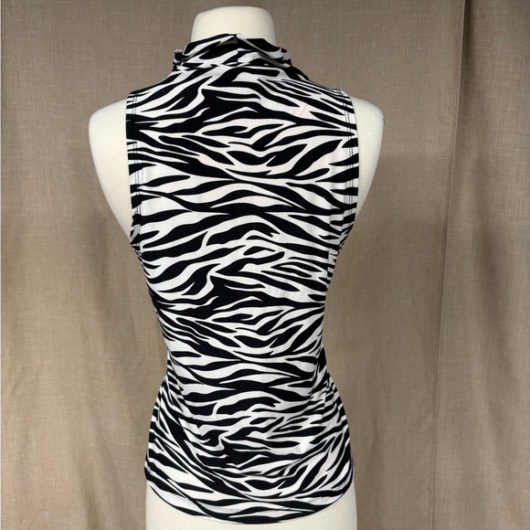 D.F.A New York Zebra Print Sleeveless Mock Neck Top | Size Large - Picture 2 of 5